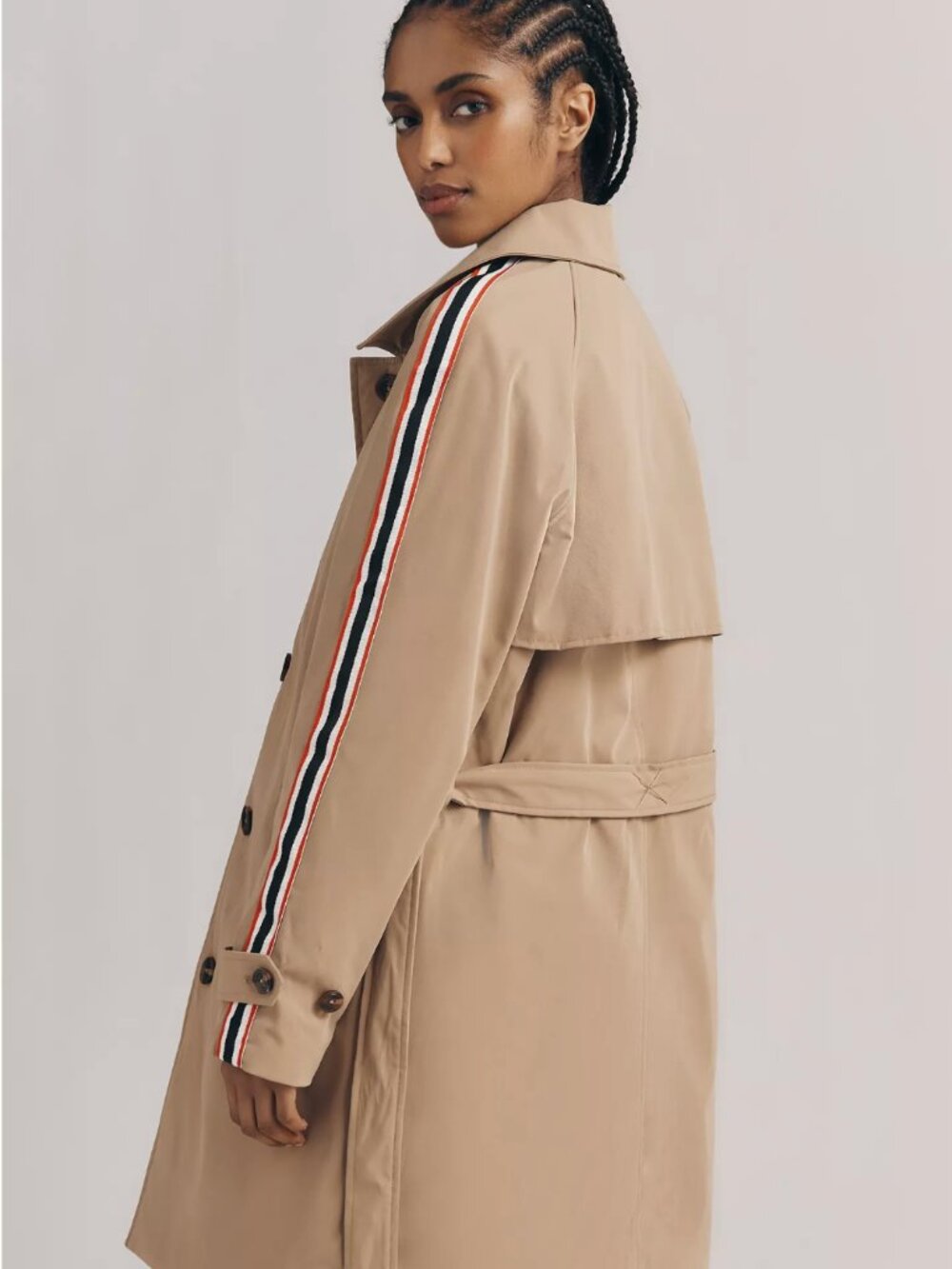 HUNTER Sophia Sleeve Stripe Trench Coat British Tan Sz S NWT